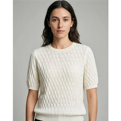 White Textured Knit Short Sleeve Top